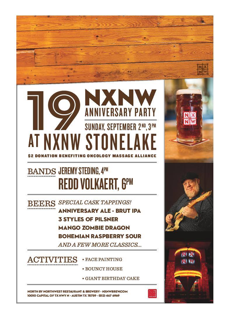 It’s hard to believe, but 19 years have passed since Davis Tucker first opened NXNW Restaurant &amp; Brewery Stonelake, and we are now Austin's oldest brew pub. So in true Austin fashion we've got a giant celebration, birthday cake and all, in the works. It’s not to be missed! 🎂 🎉