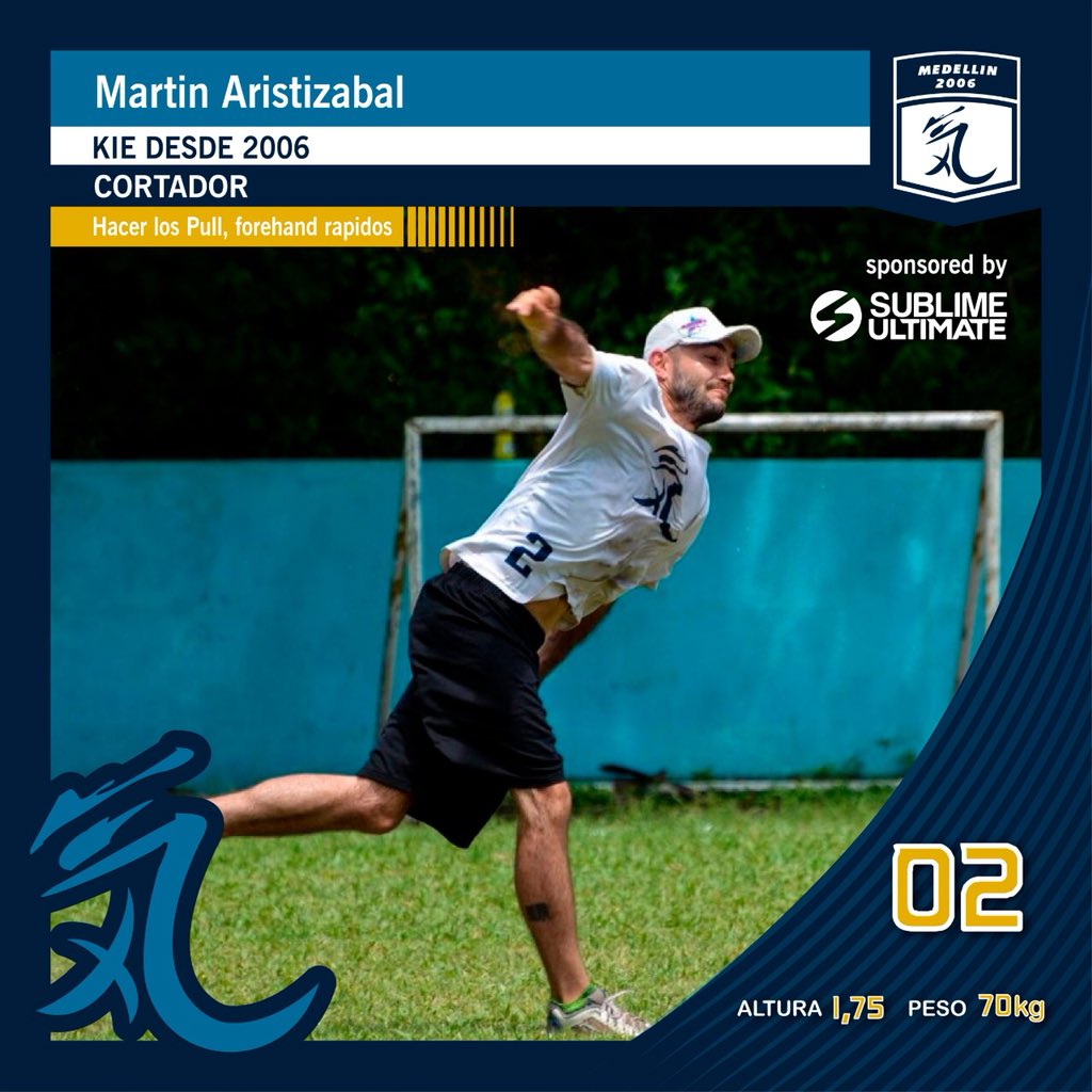 ClubKie's tweet photo. Martín Aristizabal M
Ki.ê #02
-Nació en el año 1990 en Medellín.
-Peso: 70kg
-Altura: 1,75m
-Juega en ki.ê desde el año 2006.
-Posición : Cortador. 
-Habilidades : lanzamiento de pull y un forehand rápido https://t.co/TYyAXDBUJK