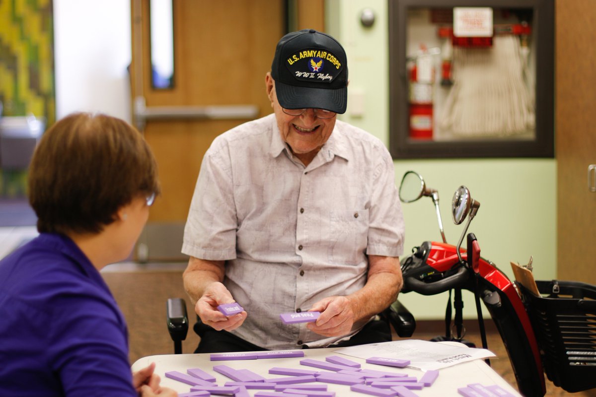 LACountyLibrary's tweet photo. Meet Roland! He’s a sharp, very active 96 ½ year old WWII veteran who comes to @CarsonLib’s Social Hour for Older Adults - Tuesdays, 3 pm. Stop by and join the conversation and games...but watch out, Roland is very good and wins a lot! https://t.co/0mzCOb3gGu