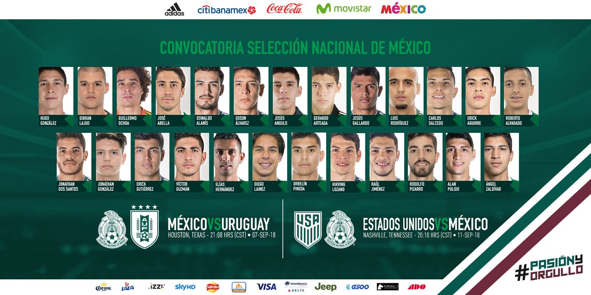 Lista de convocados de México sin Andrés Guardado.
