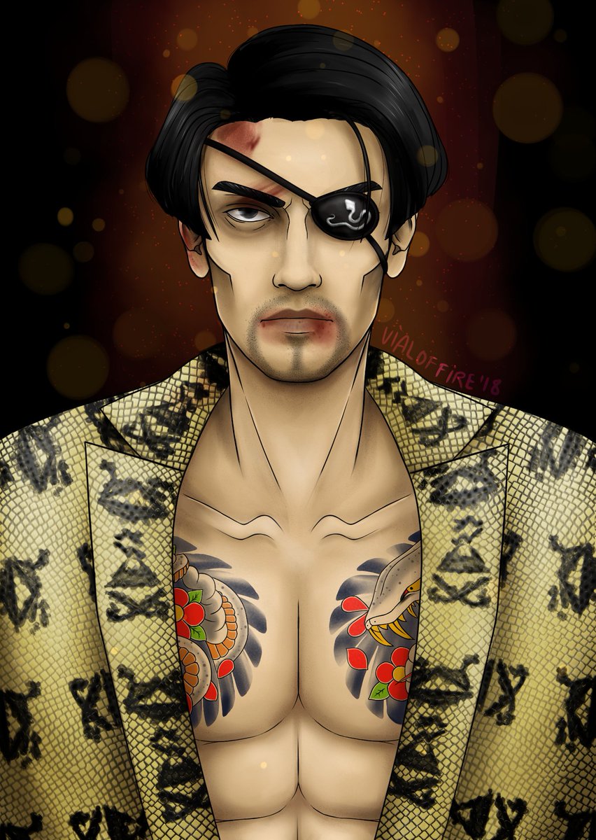 VialofFire's tweet photo. I finally finished this Goro Majima art trade. Parts suck but I donβt even care anymore this took like me like 3 weeks lol I tried so hard to make the tattoos look right but thereβs still mistakes π€·πΌββοΈ oh well lol #goromajima #yakuza6 #oneeyeddemon #maddogofshimano https://t.co/XJTJKOfIjH