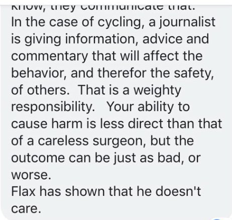 Pflax1's tweet photo. I have pissed off vehicular cyclists and now old-timer Bicycling editor John Schubert is vomiting on the private FB group the VC graybeards have. These dudes haven't digested that they lost the battle decades ago. https://t.co/Ghgbw5iCuQ