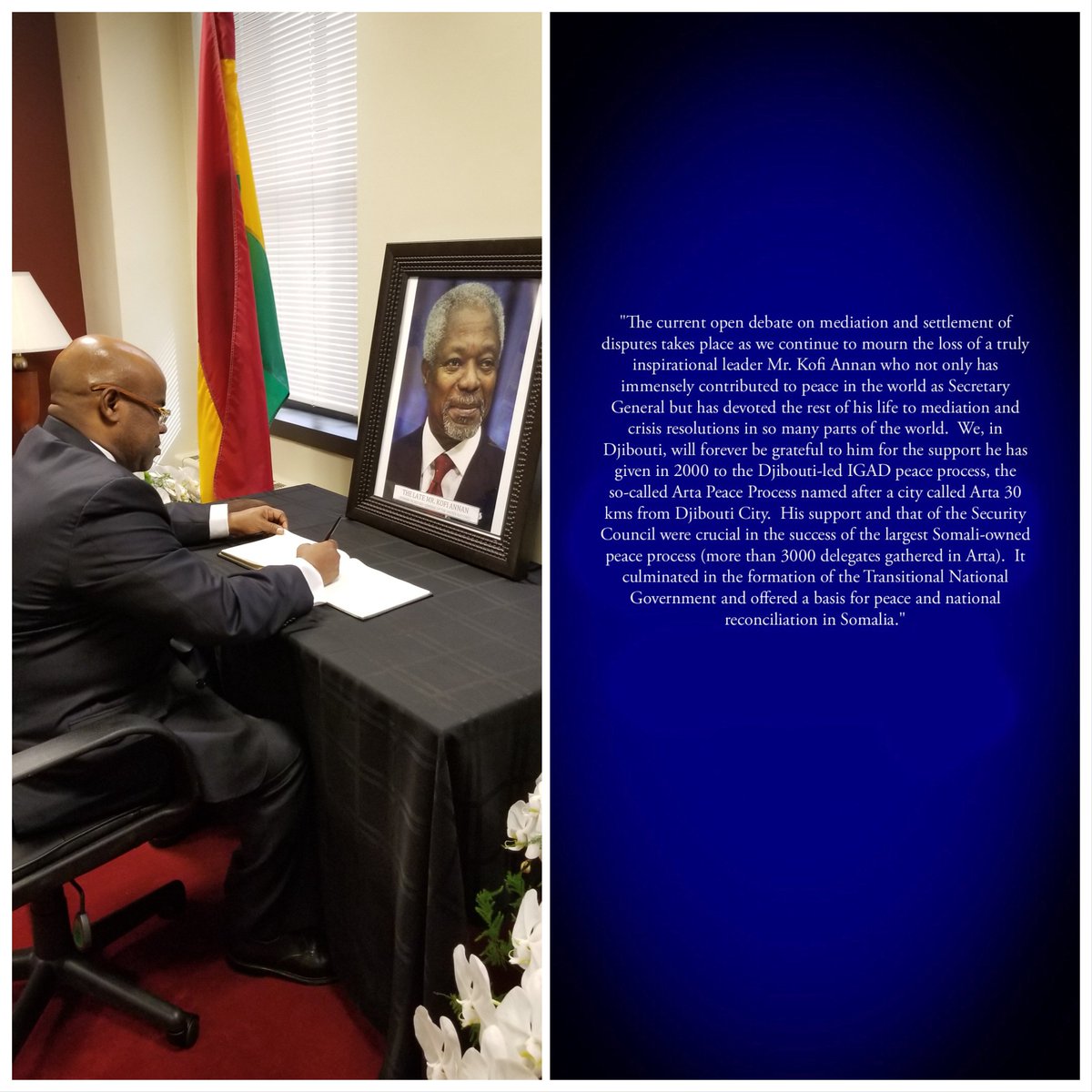 Honored to pay tribute and sign the book of condolences for #KofiAnnan.  

#RIPKofiAnnan