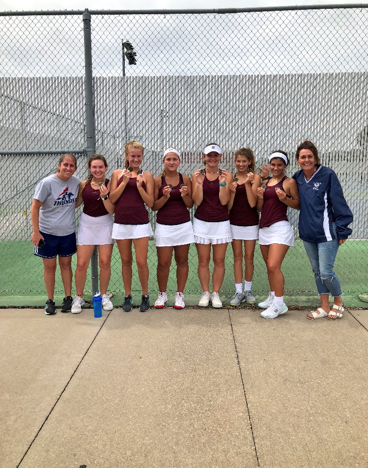 TennisSja's tweet photo. Sja wins the Mill valley JV tournament. Taylor Jarvis and Maddie Mayfield took 1st in #1 doubles 
Megan Ward finished first 1st in #1 singles
Lexi Streeter and Avery Burwell finished 1st as well at #2 doubles and Olivia Vedock placed 2nd in #2 singles. https://t.co/JqMdNLzfAR