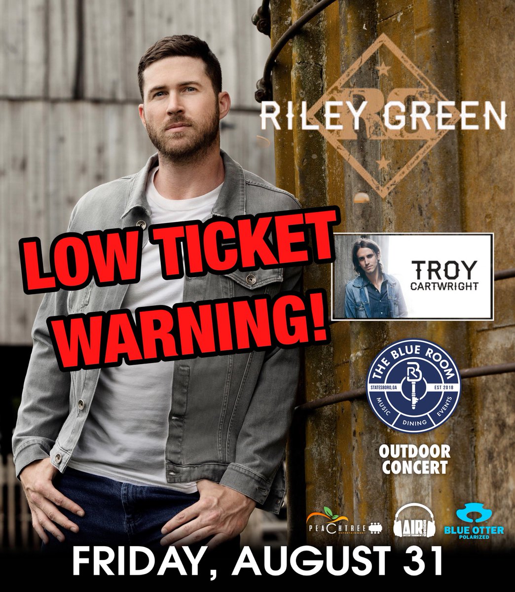 STATESBORO, GA - LOW TICKET WARNING! Tickets for <a href="/RileyGreenMusic/">Riley Green</a> and <a href="/troycartwright/">Troy Cartwright</a> outdoors at the <a href="/BlueRoomBoro/">The Blue Room</a> this Friday are almost gone! Secure your spot while you can > bit.ly/RGStatesboroGA