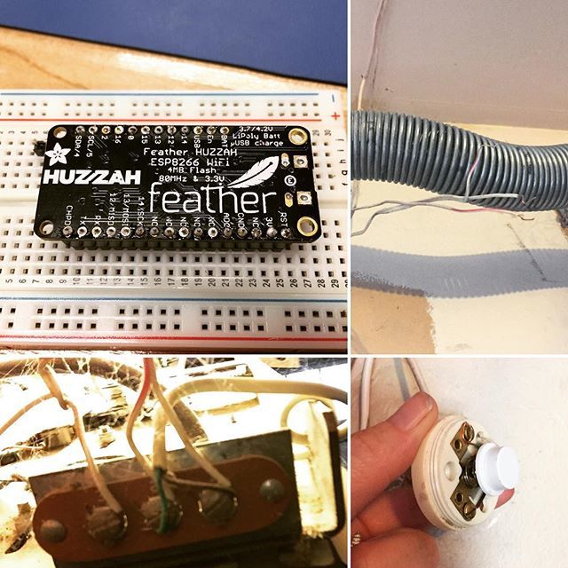 Janerette's tweet image. I’ll give you a few clues: garage door motor, button, @adafruit #FeatherWing, wiring. 
What the heck am I up to? ift.tt/2Ntpzao