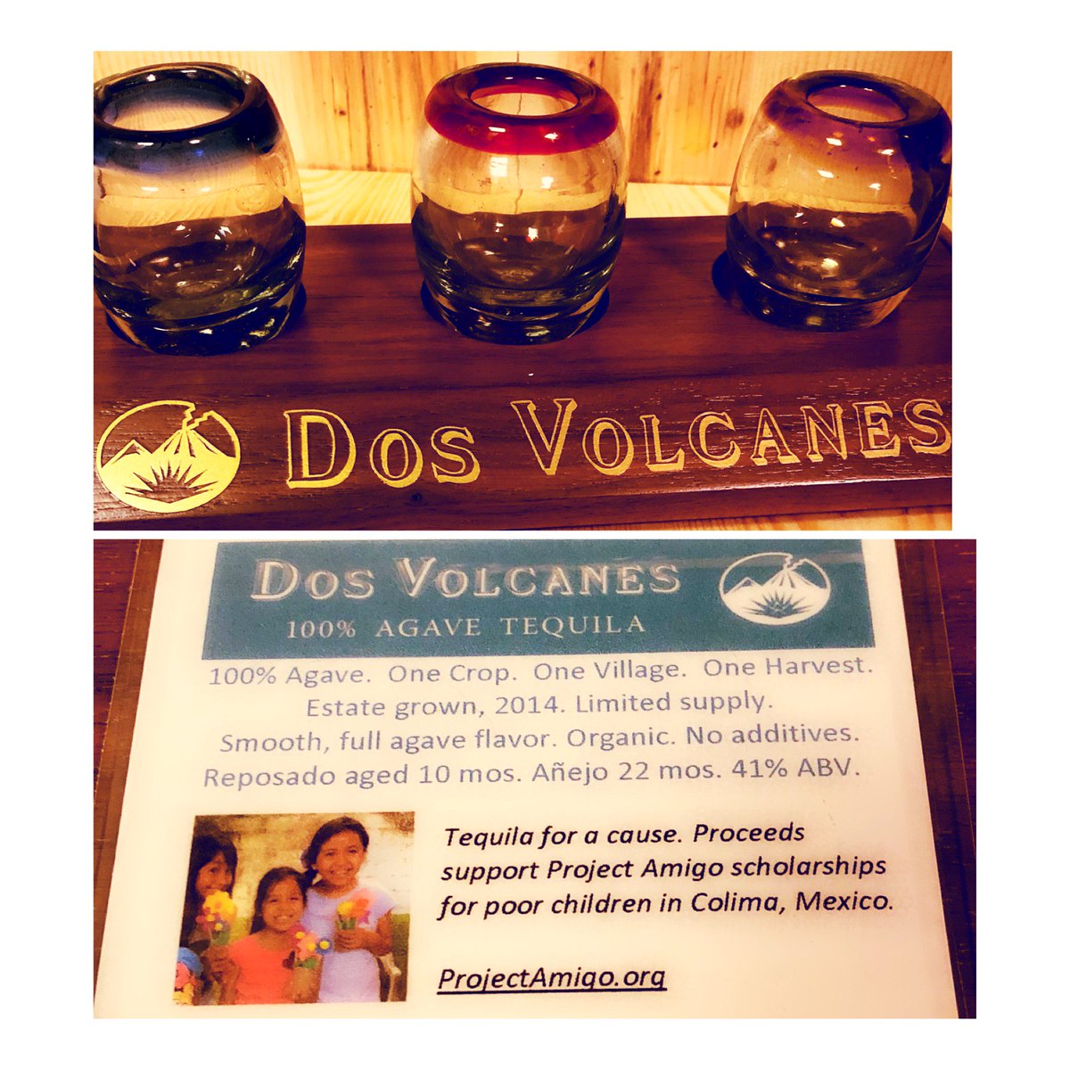 BixRestaurant's tweet photo. We just got a new tequila. It came with an adorable shot glass set. But the coolest thing is when you flip over the base you see they donate a portion of their proceeds to kids in Colima, Mexico where the make this great tequila. I’m all for #tequilaforacause #dosvolcanes #bixsf https://t.co/ZSJPmyW492