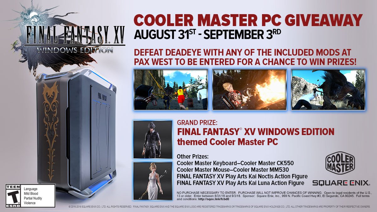 Final Fantasy Xv Ar Twitter Attending Paxwest Stop By Booth 2141 And Play Ffxv Windows Edition With Mods Created By The Community Contestants Will Be Entered For A Chance To Win