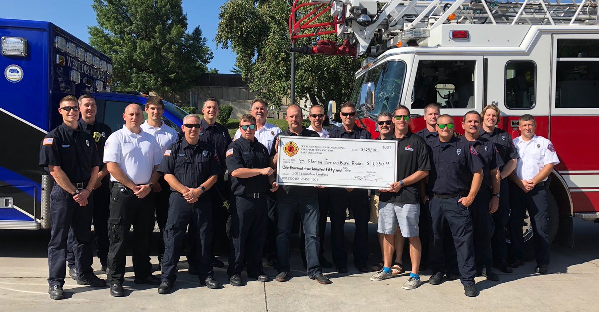<a href="/WDM_Fire_Medics/">WDM Local 3586</a> appreciate the support of our <a href="/cityofwdm/">City of WDM</a>  citizens, and are proud to be able to give back to our community! Today we were able to donate $1,250.00 to <a href="/Stflorianfdn/">St Florian Fire and Burn Foundation</a> . Keep up the important, life changing work you are doing!