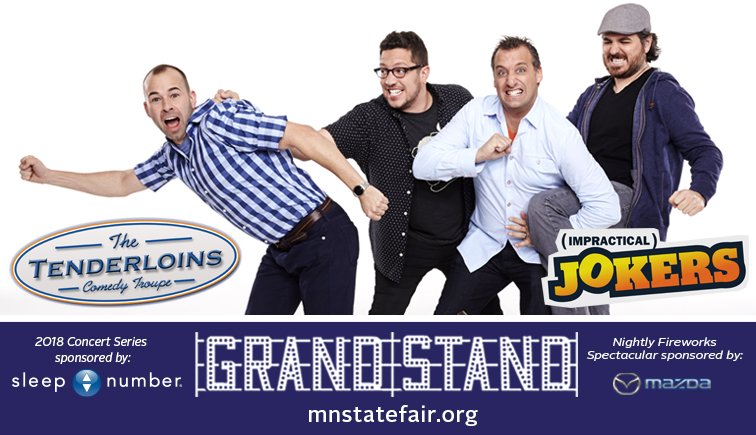 mnstatefair's tweet photo. Let's do a giveaway, shall we? We're giving away a pair of tickets to @truTVjokers starring @thetenderloins for tomorrow night at the Grandstand! Retweet this by 8 p.m. tonight for your shot at getting into the show for free! Get tickets: https://t.co/ymAX7YB7dd https://t.co/YfRT6hytLX