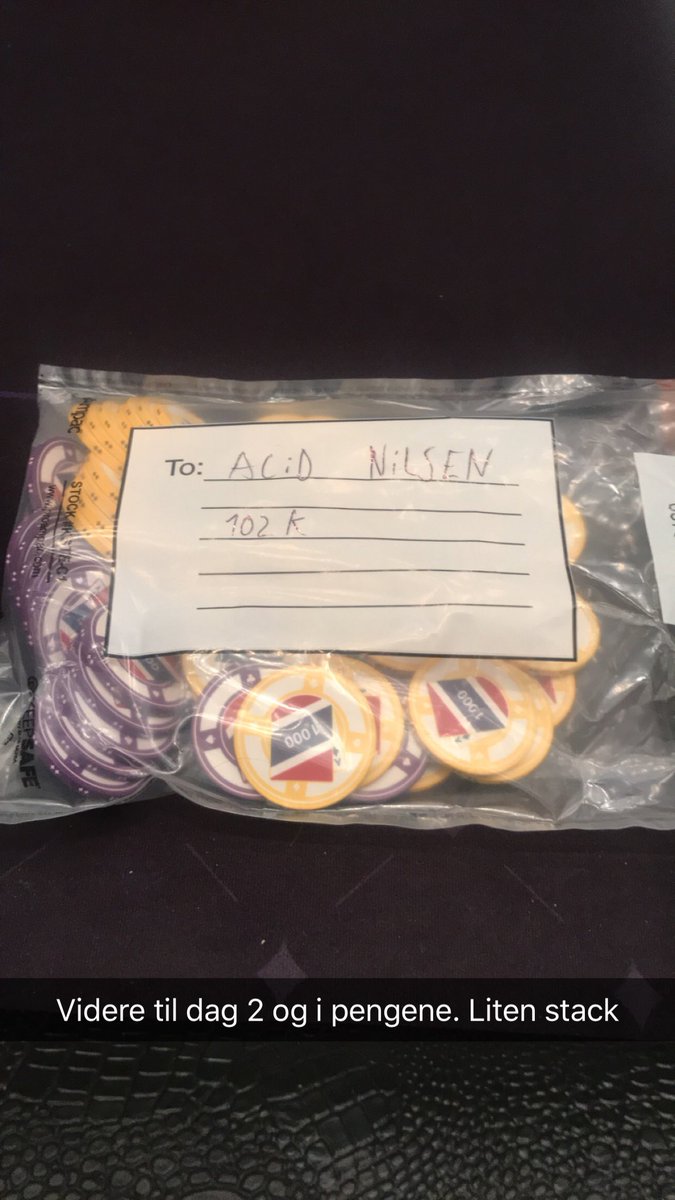 AcidNilsen's tweet image. Dag 2 og i pengene . #pokerNM #2poker @PokerNM2018 #shortstackninja