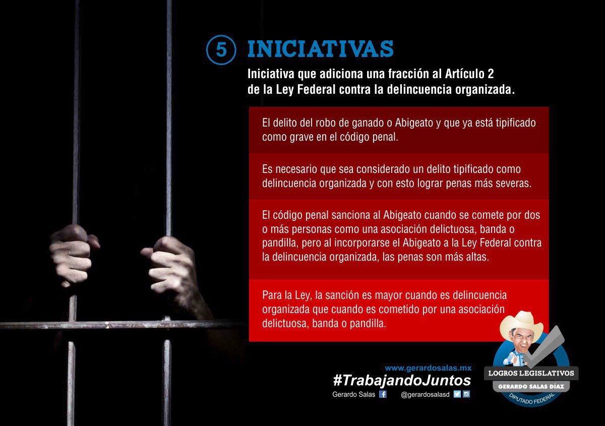 En la Cámara de Diputados atendimos a nuestros ganaderos con reformas legislativas que les brindan la seguridad de que el robo de sus animales se castigará con penas más severas. #TrabajandoJuntos #GerardoSalasDiputadoFederal