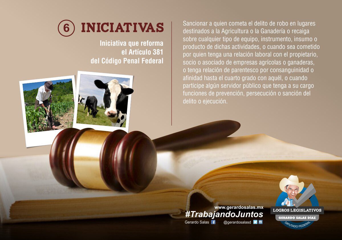 El campo mexicano es un gran tesoro nacional, por ello impulsamos en la Cámara de Diputados, sanciones para quienes atenten contra nuestra agricultura y ganadería. #TrabajandoJuntos #GerardoSalasDiputadoFederal