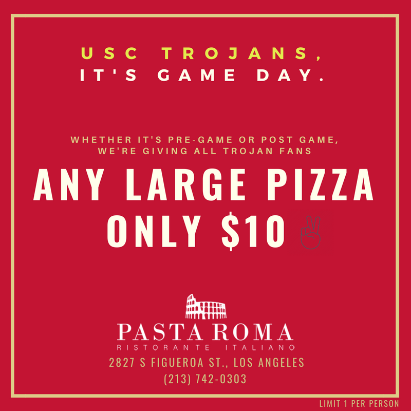 PastaRomaFig's tweet photo. #usctrojans, this ones for you! Game day special: ANY large 🍕ONLY $10 all day Saturday! Don’t miss out ✌️#pizza #deals #usc #uscfootball #PizzaDay #promotions #promo #uscedu #dtlafood #lafood #lafoodie #uscfoodie https://t.co/g0T1GvmaJt