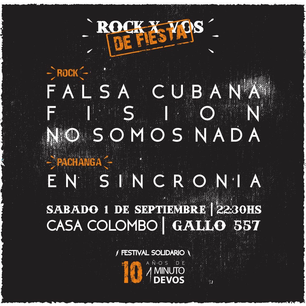 #Caba Este sábado 01/09 | Fiestón Solidario de <a href="/1minutodevos/">1 Minuto de Vos</a>  | 🎸🕺💃 Saca tu entrada con tarjeta por <a href="/mercadopago/">Mercado Pago</a> bit.ly/2PiSJcD | o en puerta! Casa Colombo --> Gallo 557
