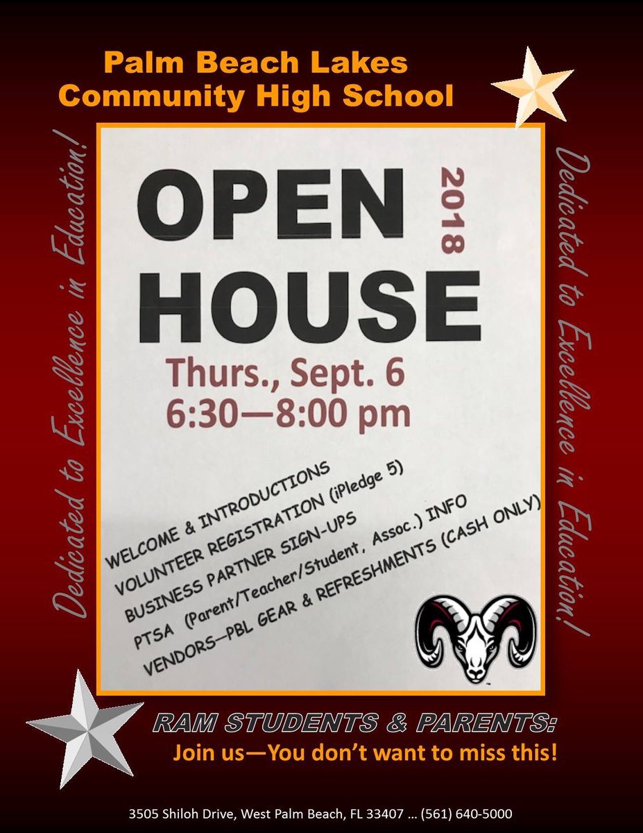 PBL Parents & Students: Open House 2018 is coming!!! We want to see you there🐏👊😉! @pbcsd @PBL_Guidance @AyalaBak_PBLHS