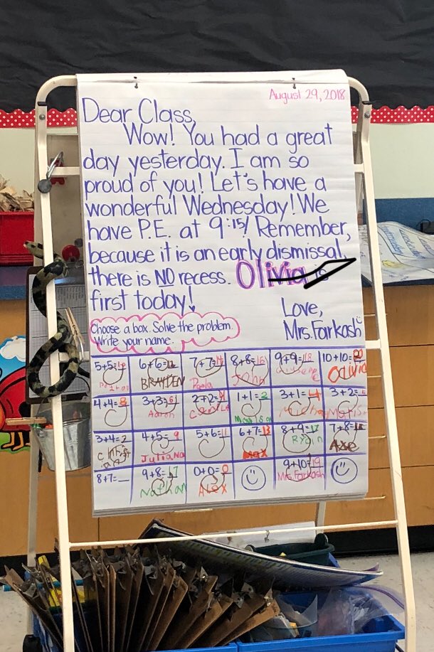 ccolemath's tweet image. Have you tried including math in your Morning Message? 📝🔢📊 It’s a great way to let your Ss stretch their mathematical thinking and unpack their ideas for others. Add math to your Morning Message and tweet I️t out! 🐥 @Room9Pics @MissOConnellMYB @mosesybeach