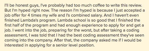 Austen's tweet image. Trying really hard to hold it together reading Lambda School&apos;s most recent review