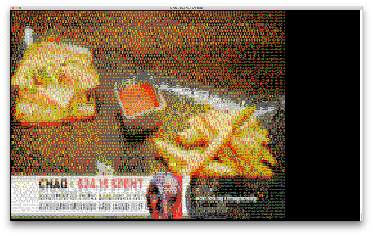 TIL: If you are controlling VLC over a network, but forget to give it an xdisplay, it'll play back your video as ASCII art.