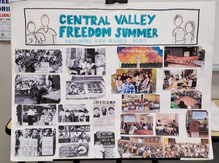 Check out this amazing <a href="/cvfreedomsummer/">Central Valley Freedom Summer</a> poster made by our CVFS Leader Crystal Gómez for voter reg presentations in Fresno high schools. Our leads teach youth about  the important historial legacy of the 1964 Mississippi Freedom Summer, which is the inspiration for CVFS 2018!