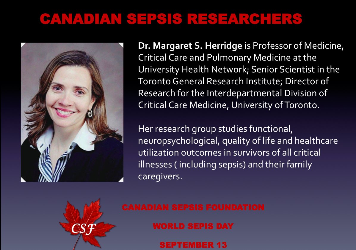 CanSepsisFdn's tweet photo. #Canada has a fantastic group of researchers working to advance the field of #Sepsis.
Today we will be introducing some of these researchers and the areas they are working on.
First, we would like to introduce you to Dr. Margaret Herridge:
#WSD18 #WSD18CSF https://t.co/2V60RFTU2O