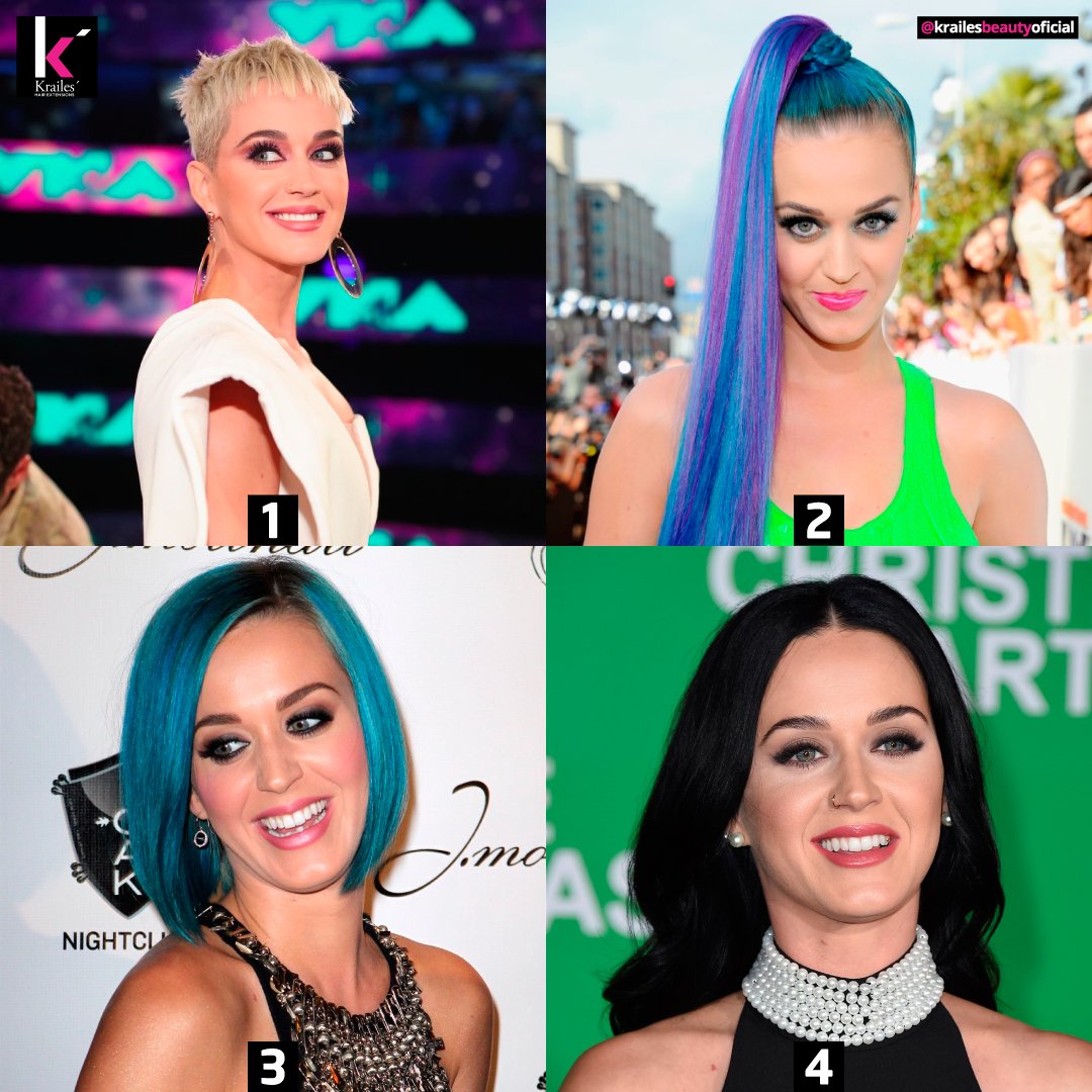 ¿Cuál de estos cuatro looks de la cantante <a href="/katyperry/">KATY PERRY</a> te gusta más? 💁‍♀ Lucirás espectacular como toda una estrella de cine. Elige una opción y envíame un DM o llama hoy mismo al ☎718-731-2128 y agendemos tu cita.  #Krailes #KatyPerry #KatyPerryhair #look #KatyPerryhaistyle
