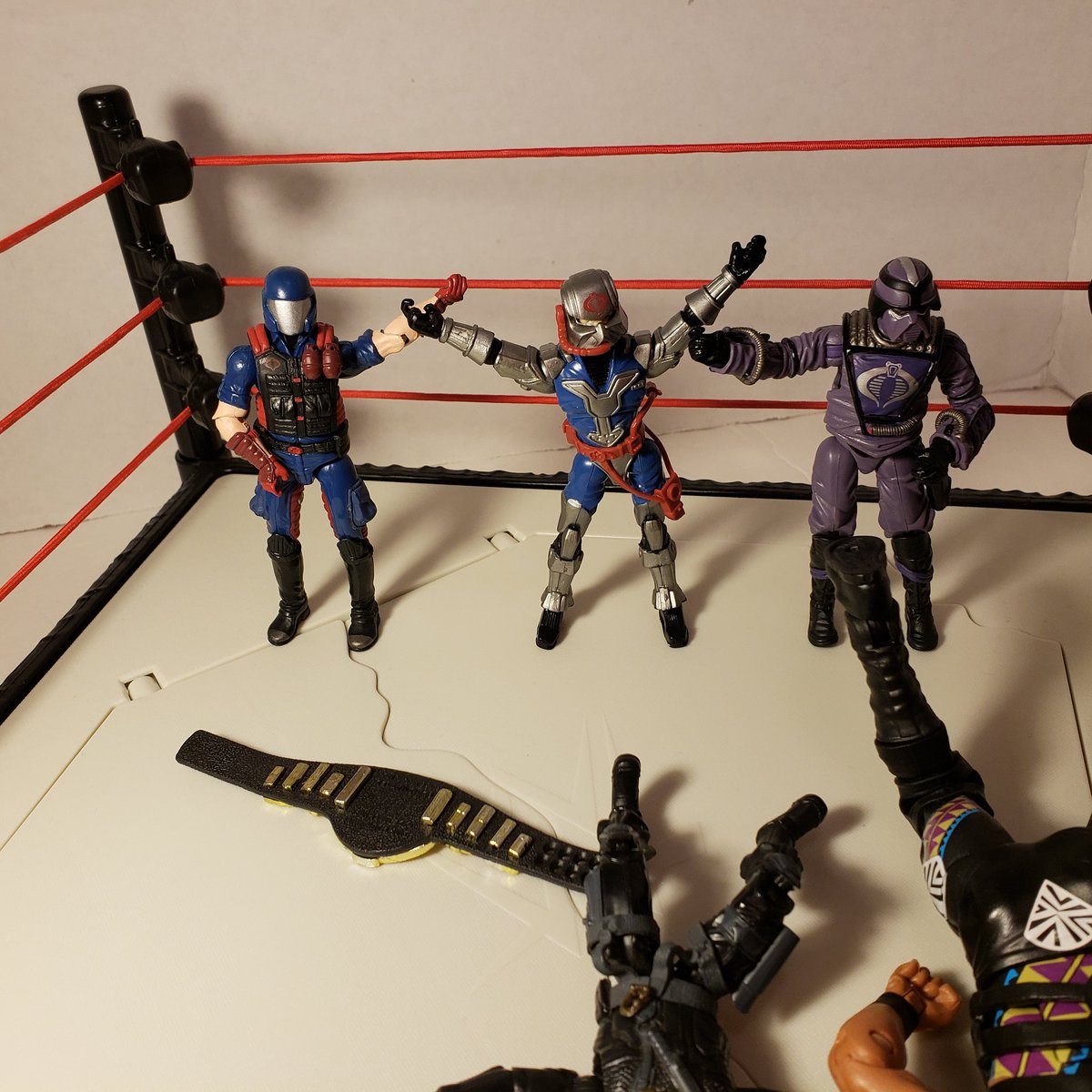 Cobra proud of their handy work. #wwe #dlobrown #gijoe #cobra #toyphotographer #toyphotography #actionfigurephotography #toyphoto #yojoe #actionfigureart #prowrestling #sportsandentertainment #duke #cobracommander #technoviper #cobraviper #wweeuropeanchampionship