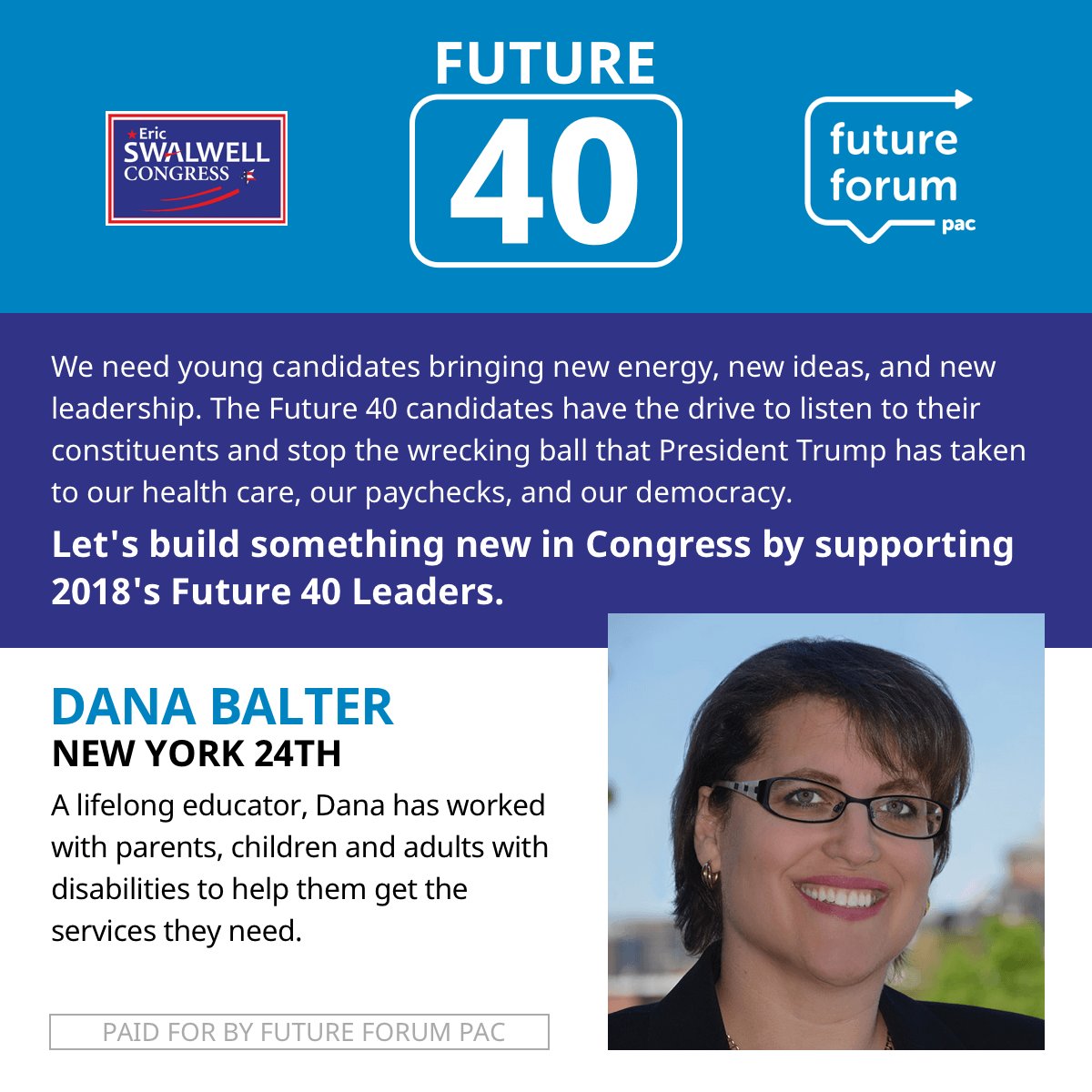 I've been endorsed by <a href="/FutureForumPAC/">Future Forum PAC</a>!

It's time to build a Congress that represents all Americans and stands up to the corruption of Trump's administration. Proud to be part of the #Future40 candidates who can do that.

New energy. New ideas. New leadership. #FutureForAmerica