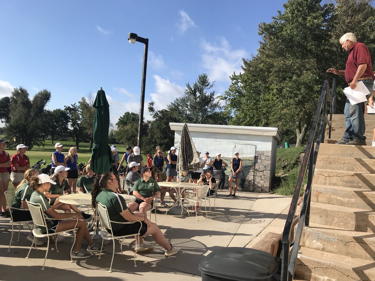 Last minute rules and course guidelines prior to the start of play at the Larned Invitational Agolf Tournament on a breezy morning.