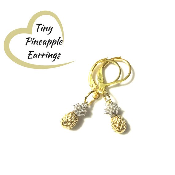 Miniature Pineapple Earrings, Two Toned Pineapple #jewelry #earrings @EtsyMktgTool etsy.me/2p5FXTS #miniatureearrings #studentgift