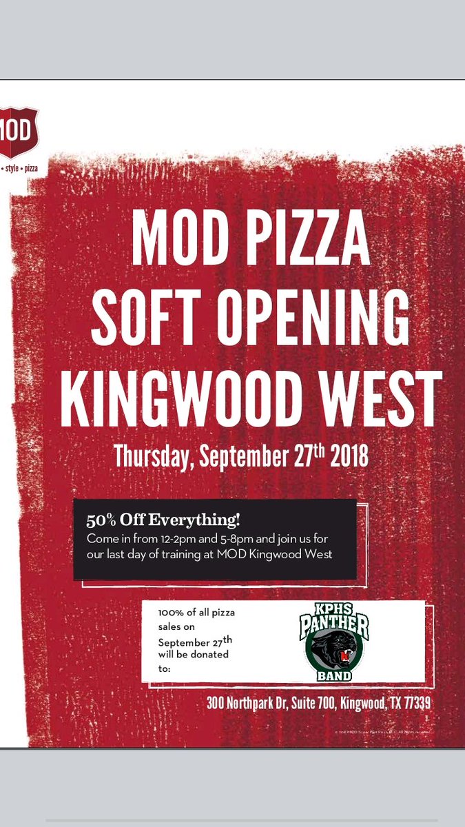Spetember 27th 12-2pm and 5-8pm. Save the date and share with your friends; 50% of everything and all of the pizza sales go the KHPS Panther Band.