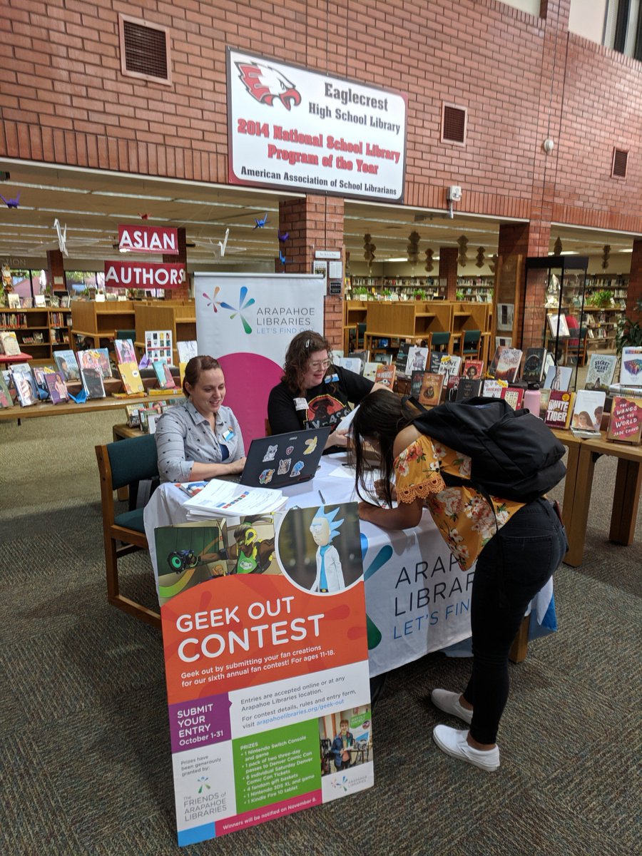 EaglecrestLib's tweet image. Today and tomorrow @ArapahoeLibrary librarians will be here signing students and staff up for public library cards! Stop by to get one for yourself and hear about all of the amazing resources they have to offer! #NationalLibraryCardSignUpMonth #weareeaglecrest #raptorsread