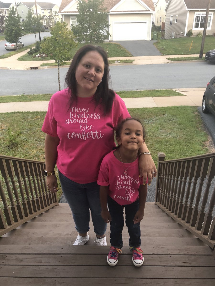 throw kindness around like confetti!! mom is off to @CaudlePark and baby girl is headed to @centralspry in their fancy pink tshirts for #antibullyingday! #standup #pinkshirtday