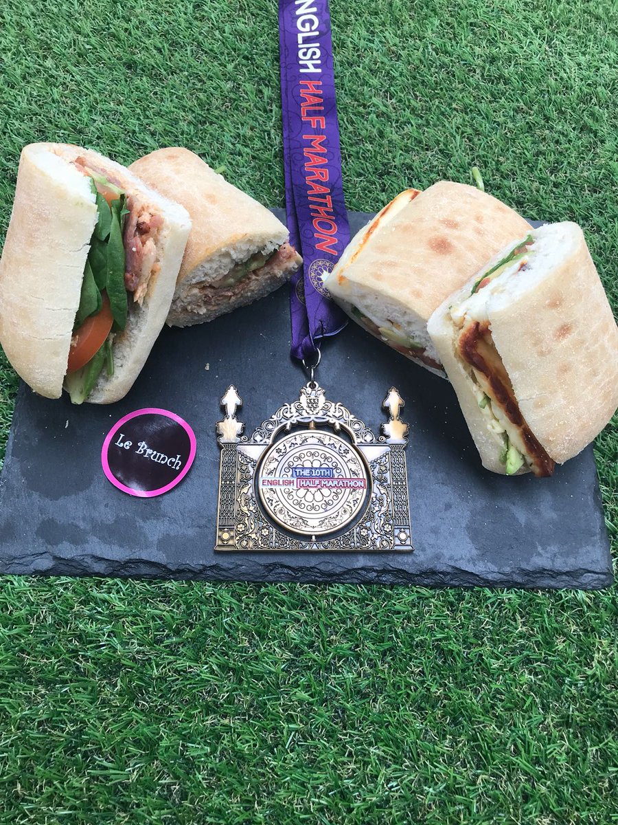 RunEnglishHalf's tweet photo. ✅ FREE LUNCH ✅ 
anyone competing in Sunday’s English Half Marathon &amp; 10K then call in to @Le_Brunch with either your confirmation or race bib and you’ll receive a FREE EHM Sandwich https://t.co/xO6QuunVDx