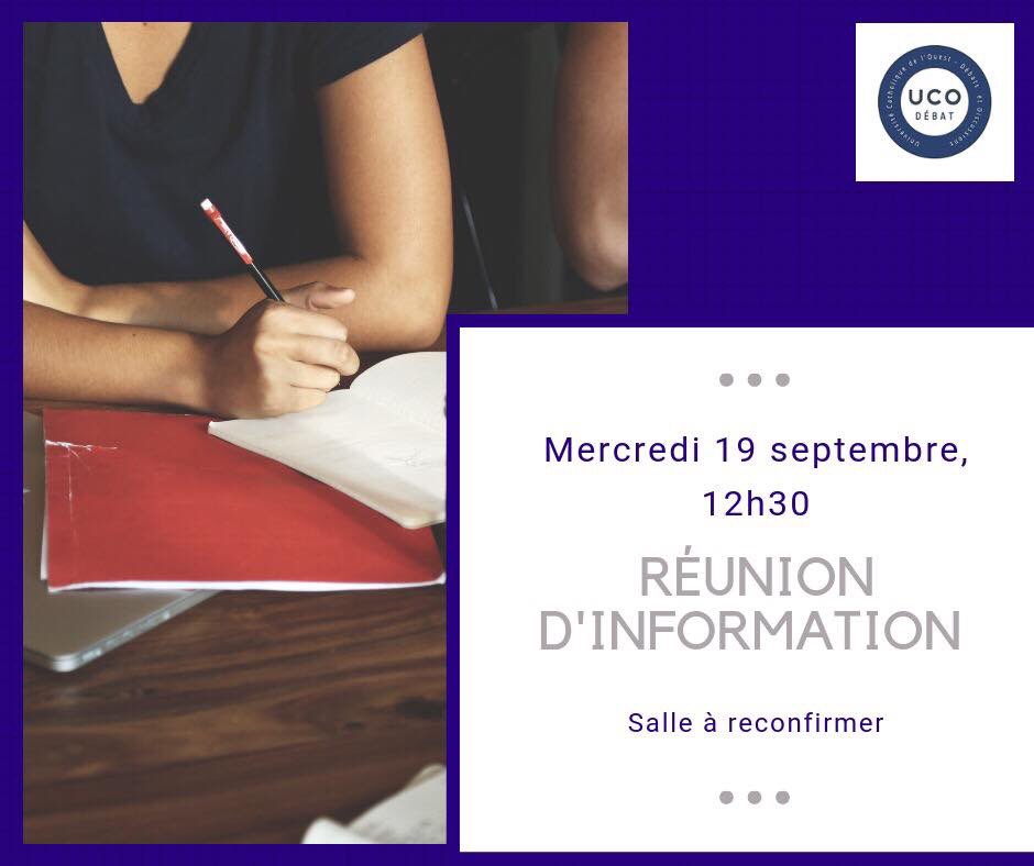 Ucodebat's tweet image. ⚠️ RÉUNION D'INFORMATION ⚠️ 
En septembre, c’est le retour d’UCO Débat ! Réunion mercredi prochain à 12h30. Si vous voulez rejoindre l'aventure UCO Débat ou simplement être curieux n'hésitez pas, la salle sera reconfirmée dans la semaine ! 🔍