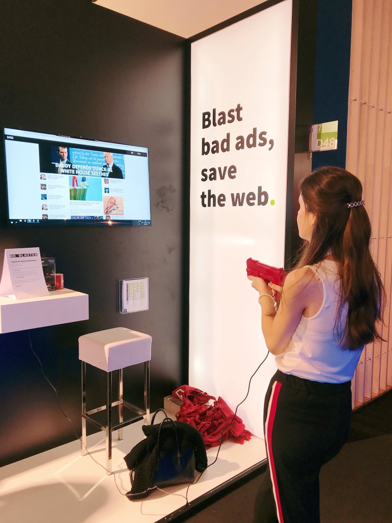 eyeo's tweet photo. Don’t miss your chance to save the web from annoying ads and win some super cool prizes! Come by our booth D-048 in Hall 7 until 3pm today to try your luck and have some fun🍀 #DMEXCO18 #AdBlaster @eyeo @AdblockPlus https://t.co/qlR2KF0Igq