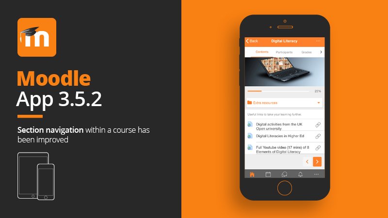 moodleapps's tweet image. With Moodle 3.5.2 App it is easier to navigate between sections in a course and to know what section you are currently viewing. Read all about the new app here: ow.ly/9TFp30lMRyS #mlearning #edtech