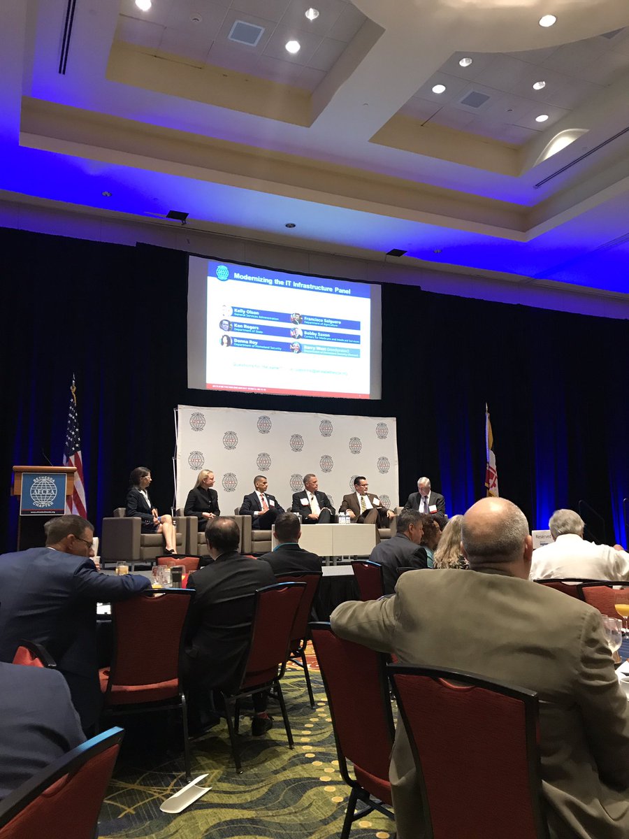 This morning I'm at the <a href="/AFCEABethesda/">AFCEA Bethesda</a> breakfast seminar. This morning's panel is discussing modernizing the IT infrastructure in DHS, GSA, HHS, Dept of State, and Dept of Agriculture!