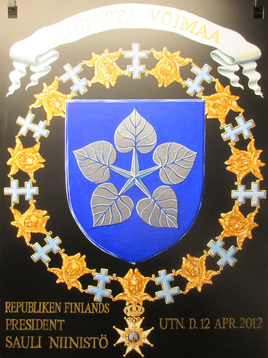 AnttiMatikkala's tweet photo. @aroyalheraldry @VaclavVFilip Some are more or less faithful copies of the Seraphim plates, but Kekkonen's shield is surrounded by the collar of the Order of the Dannebrog. There are also other differences: compare Niinistö's Seraphim plate by Leif Ericsson with the rendering in Helsinki by Reijo Helläkoski. https://t.co/DgUUTzRmb2