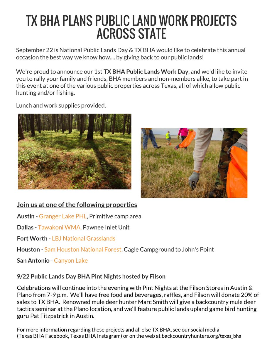 Mark those calendars! Going to be a great group of folks helping keep our lands pristine. We look forward to seeing you all in the field.