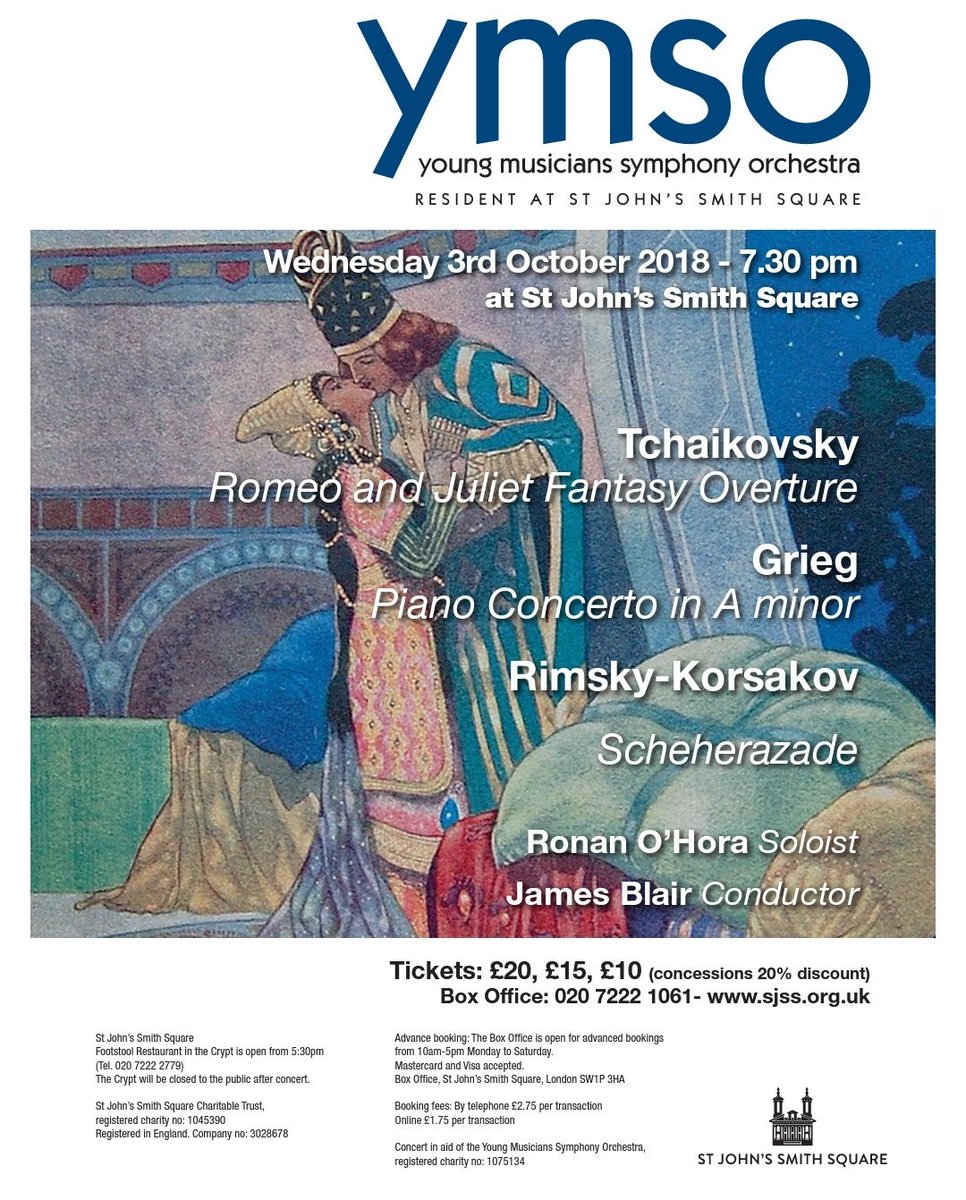 Very excited for the opening of our 2018/19 season at @StJohnsSmithSq. A programme full of symphonic favourites, including the Grieg Piano concerto performed by Ronan O'Hora. Wednesday the 3rd of October 2018, 7:30pm.  sjss.org.uk/events/young-m…