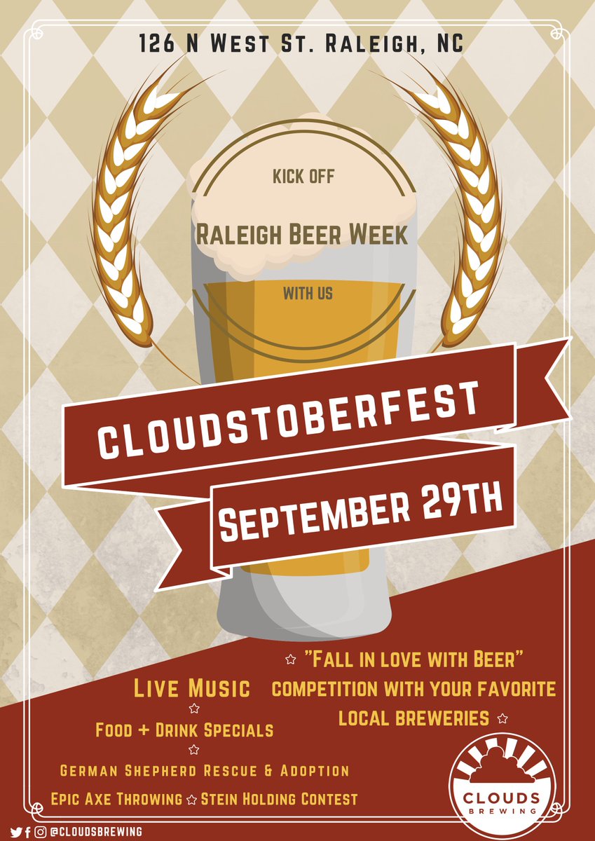 Cloudstoberfest is only a couple weeks away!  Here's all the info you need to kick off <a href="/raleighbeerweek/">Raleigh Beer Week</a> with us!  ow.ly/tDv130lBFSF