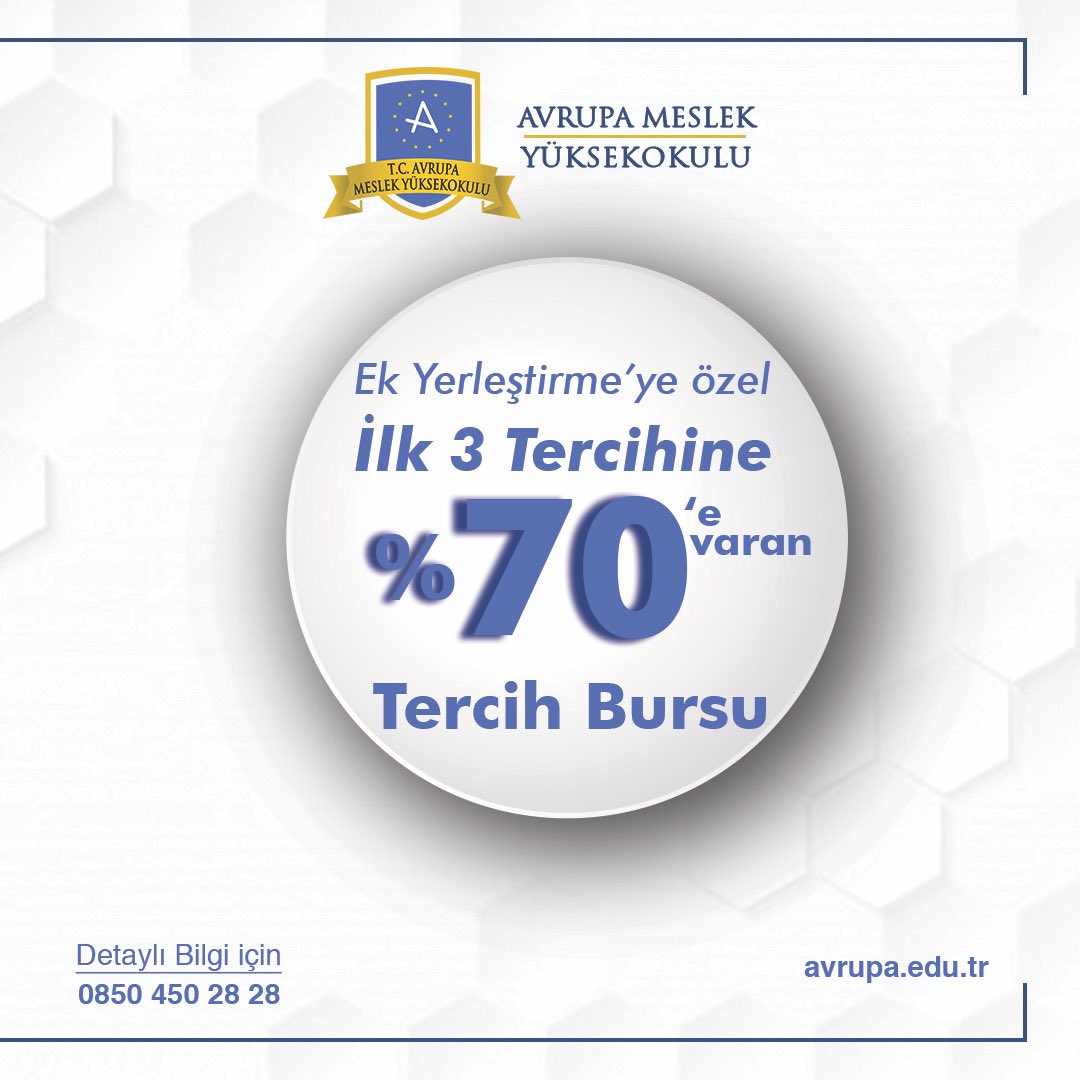 Ek yerleştirme’ye özel ilk 3 tercihine %70’e varan tercih bursu! 
Detaylı Bilgi için: avrupa.edu.tr
#ektercih #ekyerleştirme