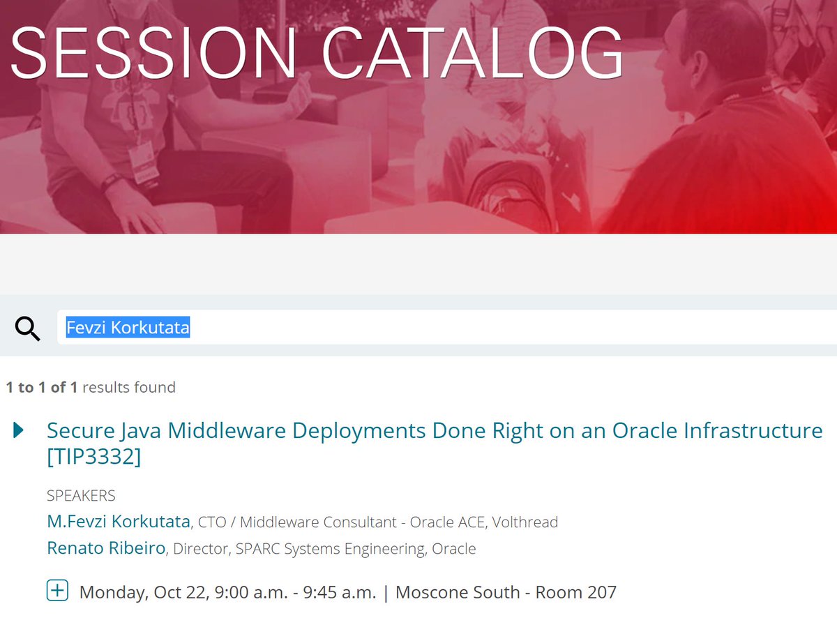 mfevzikorkutata's tweet image. Want to learn more about security on Solaris SPARC &amp;amp; WebLogic platform? 

Secure Java Middleware Deployments Done Right on an Oracle Infrastructure  [TIP3332]

Attend my @OracleOpenWorld session:  #SeeYouAtOpenWorld #oow18

oracle.rainfocus.com/widget/oracle/… @oracleace #weblogiccommunity