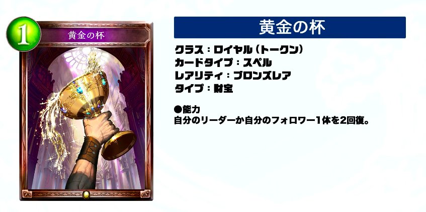 シャドウバース シャドバ 攻略 Gamewith على تويتر 新カード情報 黄金の杯 トークン ロイヤル スペル タイプ 財宝 自分 のリーダーか自分のフォロワー1体を2回復 シャドウバース シャドバ 攻略 Gamewith على تويتر 新カード情報 黄金の杯 トークン ロイヤル スペル タイプ 財宝 自分 のリーダーか自分のフォロワー1体を2回復