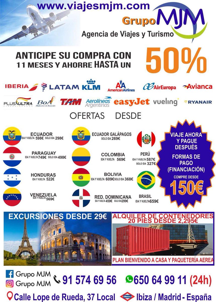 GrupomjmV's tweet photo. Las mejores ofertas de Vuelos a AMERICA LATINA 
#agencia https://t.co/OTvSgbNaRn
