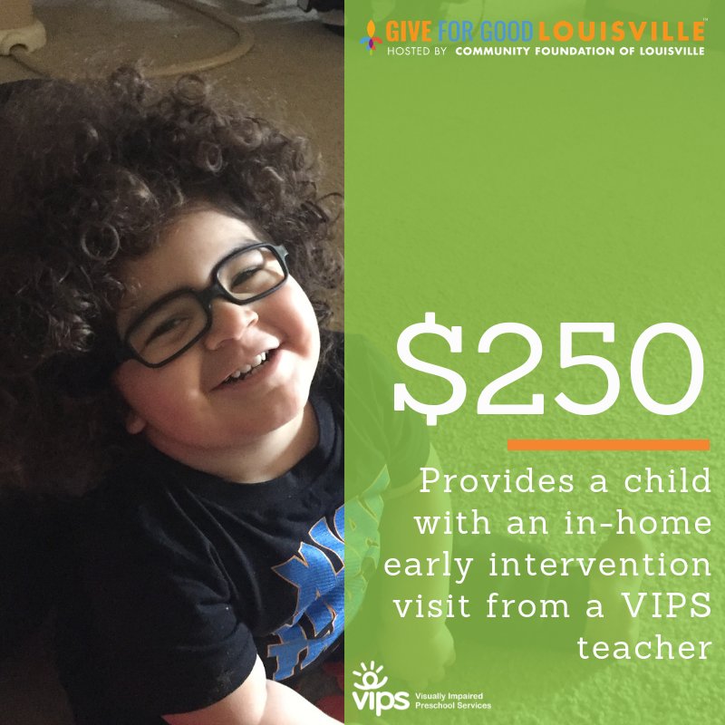 VIPSorg's tweet image. Did you know that VIPS teachers make house calls every day across Kentucky and Indiana? Your donation of $250 provides a visually impaired child with an in-home early intervention visit from a VIPS teacher! #GiveForGoodLou bit.ly/2xdr9WW