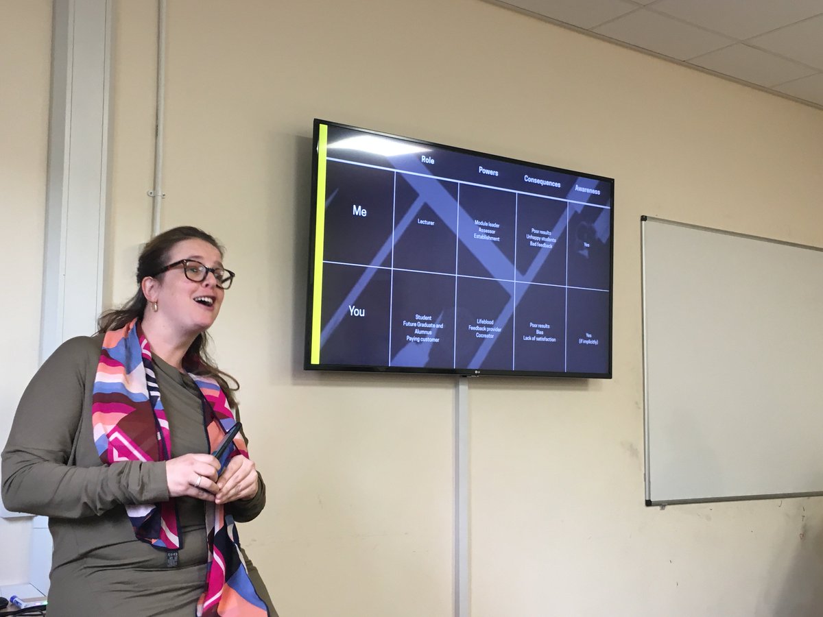 MegenJM's tweet photo. Really enjoyed @Portiau's presentation on power relations in Higher Ed. Who DOES actually have the power in the classroom (&amp; in assessment)? And how can we shake up that dynamic? #rapcom #rap #SimplyBetter https://t.co/ELa4xSUi7I