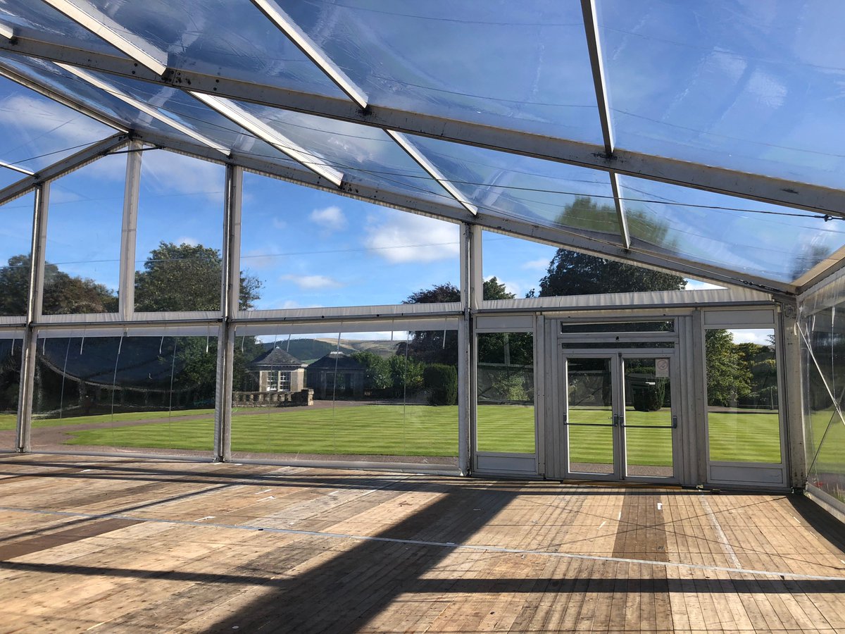 fieldandlawn's tweet photo. Showing off our brand new @customcoversltd clear roofs, gables and window walls in the build up at @Gleneagleshotel - looking forward to seeing the completed setup tomorrow! #customcovers #marquees #eventprofs #clearPVC #windowwalls #events #temporarystructures #corporate #tents https://t.co/T8PcLH46EM