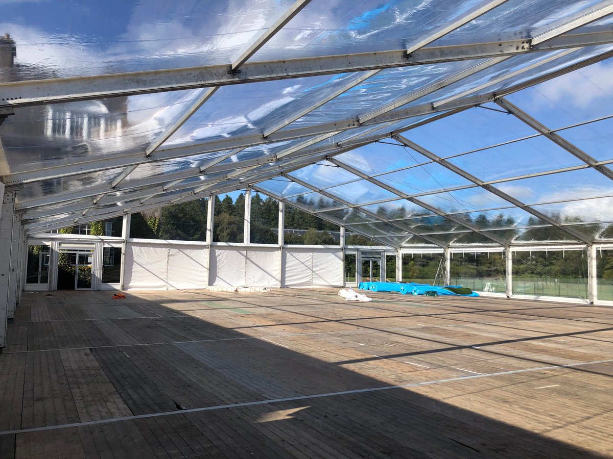 fieldandlawn's tweet photo. Showing off our brand new @customcoversltd clear roofs, gables and window walls in the build up at @Gleneagleshotel - looking forward to seeing the completed setup tomorrow! #customcovers #marquees #eventprofs #clearPVC #windowwalls #events #temporarystructures #corporate #tents https://t.co/T8PcLH46EM